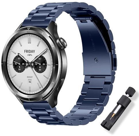 ToVioc 22mm Metall Armband für Xiaomi Watch 5/S5/S4/Redmi Watch 5 Active | Herren Damen Edelstahl Uhrarmband für Amazfit Bip 6/Balance Ultra/Balance 3 2 1/Active Max/T-Rex 3 Pro 48mm - Blau