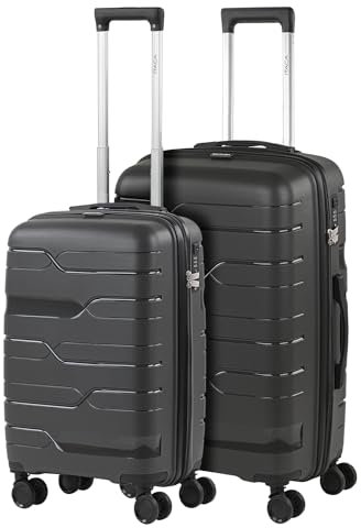 ITACA - Juego De Maletas De Viaje Rígidas Cabina Mediana Grande Ligeras con Ruedas 360º Conjunto Equipaje con Candado de Combinación TSA_TITUL Set Ideal para Viajeros Exigentes., Gris Oscuro