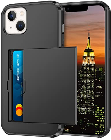 Coolden for iPhone 14 Case with Card Holder Wallet Cover Black | Armor Shockproof Heavy Duty Protective Cases, Hard PC Back Soft TPU Bumper Card Slot Wallet Cover for iPhone 14 Phone Case