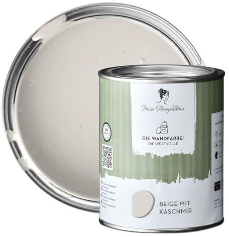MissPompadour stumpfmatte Wandfarbe Beige mit Kaschmir 1 L, für Innen | Edles Finish, spritzfrei, wasserbasierte Innenfarbe, einfach zu verarbeiten, hochdeckend