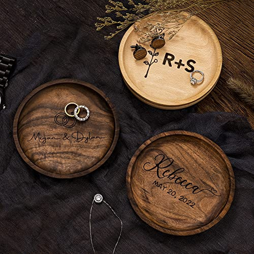 Ringschale mit Gravur, rund, Walnuss/Buche, Ringschale für Verlobungsantragszeremonie, Schmuckschale, Ringtablett für Heimdekoration, Geschenke für Familie und Freunde selbst