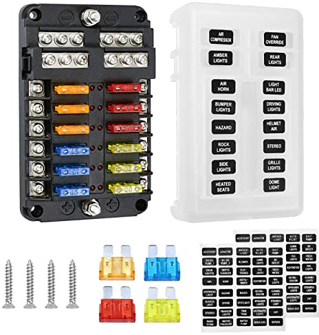 Caja de fusibles Ato de 12v 12 asient12v Portafusibles Cuadro Fusibles Porta Fusibles Coche Plano ATC/ATO para Camper Barco Furgoneta Moto SUV