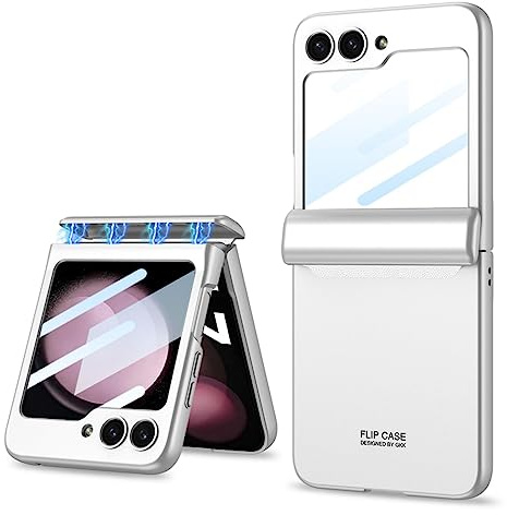 COQUE Galaxy Z Flip 5 Hülle,Hülle Schutzfolie Integrierte Klappbare All-Inclusive-Hülle mit Scharnier,Faltbare Handyhülle für Samsung Galaxy Z Flip 5 5G-Silber, AI018
