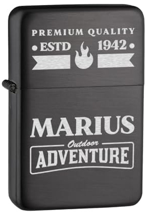Geschenke für Männer mit Gravur - Benzin Sturmfeuerzeug in Anthrazit - Geschenk zum Geburtstag, Vatertag und Jubiläum - Feuerzeug aus Metall für Mann, Papa und Freund - für Camping und Wandern