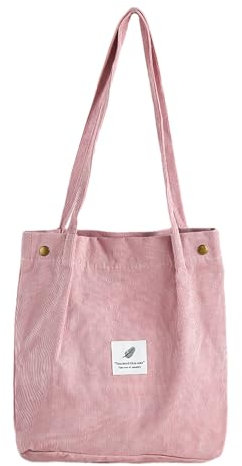 COACOM Thema: 1 Stück Cord-Handtasche, Damen-Handtasche, Damen-Cord-Handtasche, Damen-Handtasche Mit Großem Fassungsvermögen, Umhängetasche, Einkaufshandtasche, Leinentasche (Rosa)
