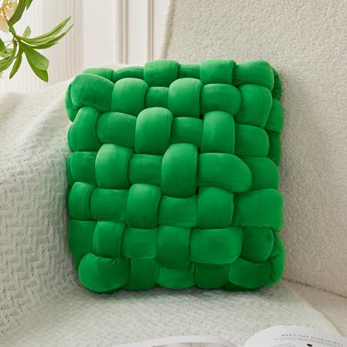 JELLYMONI Green Square Knot Throw Pillow, Small Size Home Decorative Pillow, Decorative Ins Throw Pillow, Soft Velvet Knotted Decor for Room and Couch (S- 11.8×11.8×3.5, Green)
