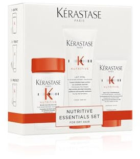 Kérastase Nutritive Travel-Size Discovery Gift Set, Hydrating Shampoo, Conditioner and Blow Dry Milk, Richly Nourishing Routine For Dry Hair, Protein Enriched Formula with Niacinamide