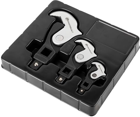 Powerbuilt Juego de llaves de pata de gallo con resorte de 3 piezas, ajustable, tamaño automático, llave universal, autoajustable, agarre eléctrico, bandeja de almacenamiento - 642963