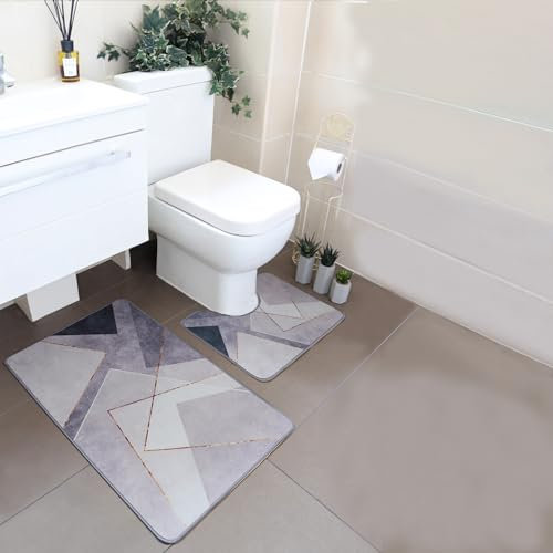 HOMESmith 2-piece Bathmat Set, Non-Slip and Absorbent, Machine Washable Bathroom Mat, Design 14