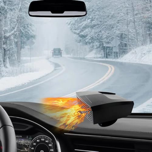 Riloer 180W Mini chauffage de dégivrage de voiture 12V noir/jaune, portable, fonction deux en un, chauffe-voiture réglable à 360 degrés, allume-cigare enfichable