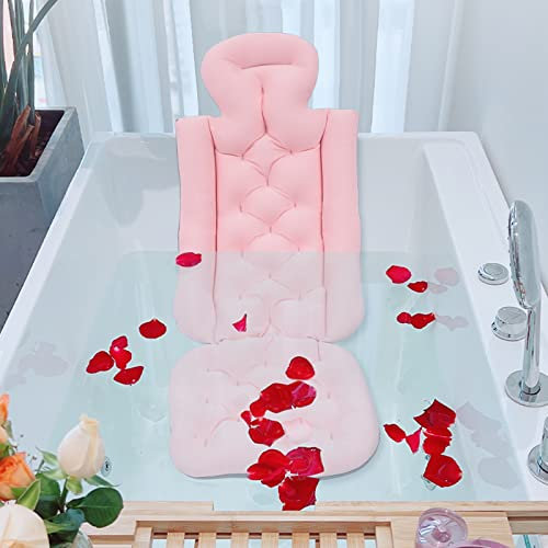 78cm*35cm*40cm Badewannenkissen, Luxus Badewanne Nackenkissen, Badewanne Kissen mit 10 Saugnäpfen, Perfekte Unterstützung für Rücken, Nacken und Kopf,Rosa