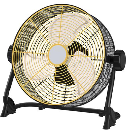 cadciehe 12 Inch Battery Operated Floor Fan, Portable Cordless Metal Blade High Velocity Outdoor Fan, Industrial Style Charging Floor Fan for Camping, Travel, Patio, Indoor Black