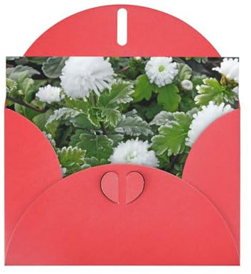 Rote, hochwertige Perlpapier-Grußkarte, 10,2 x 15,2 cm, geeignet für Geburtstagskarten, Party-Einladungen, Chrysanthemen nach dem Frost