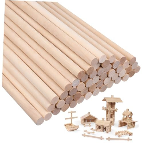 JEWEDECO 50stücke Holzstangen Dübelstangen Runde Holzstäbe Lange Holzstäbe Unbehandelte Hartholzdübel Zum Basteln Handwerksmaterial Aus Naturholz
