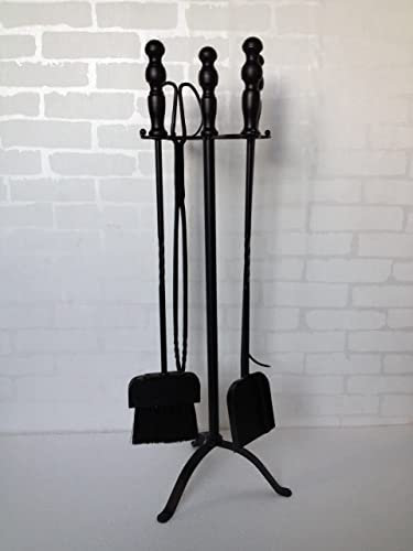 GLJTUO Kaminbesteck, 5-Teilig, Eigenständiges Kaminbesteck-Set, 76,2 cm, Kaminbesteck-Set Aus Schmiedeeisen, Für Feuerstelle Und Ofen, Innenbesteck, Kaminzubehör, Schwarz,
