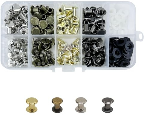 KUKUJIWA 80 Set（240 Pcs) Chicago Screws Posts,Chicago Book Binding Screws Rivets for Leather, Nail Rivet Chicago Button for DIY Bags Backpack Luggage Belt (4 Color)