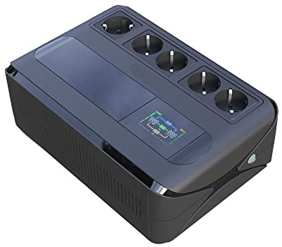 Pulsky® UPS UPS gruppo di continuità 1000VA (500W) con protezione da sovratensione 220-230V AVR impianto UPS USB/RJ45 5 uscite Schuko con LED LCD (per computer, AIO, stampante, cassiere, ecc.)