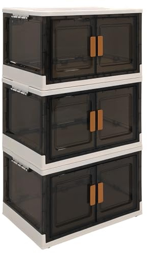 ABBAware 3er Set Aufbewahrungsbox mit Deckel, 43 Liter, jede Box stapelbar, faltbar mit Rollen zum mühelosen Transport. Praktische Öffnung zu 3 Seiten, Stapelbox aus PP-Kunststoff