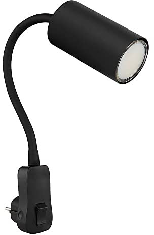 Wand- Leselampe für Schlafzimmer Leselampe Wandmontage mit Stecker Wandlampe Schwanenhals, flexibel, Schalter, schwarz, 1x GU10, LxBxH 32x5,5x43 cm