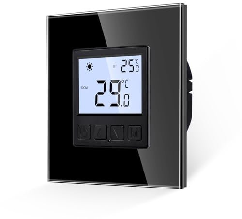 JIMEIDA Digital Thermostat 16A programmierbar, Touchscreen & 3m Sensor | Programmierbar, 16A, 110-240V, 2 Sensoren (intern + 3m extern), Touchscreen, Kindersicherung, Fußbodenheizung