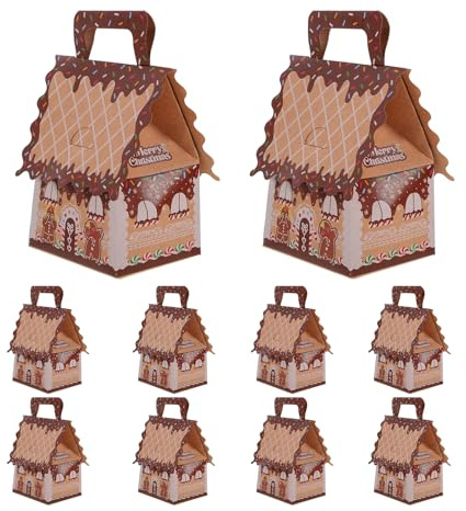 TINEASUR 10piezas Unidades Cajas Pequeñas Para Galletas De Jengibre Con Asa Cajas De Dulces y Regalos Para Fiestas Navideñas Decoraciones Festivas De Cartón Resistentes y Portátiles Para Co