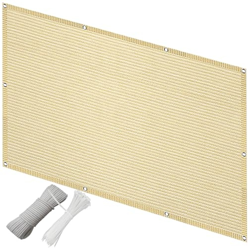 QINLIQIN Pantalla para Balcón Jardín 1 x 5 m Lona de Balcón Antiviento Resistente Al Viento, Transpirable con Ataduras de Cables para Exterior Terraza, Color Crema
