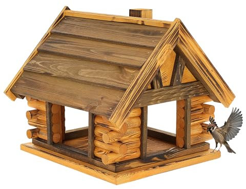 Mazur Vogelfutterhaus aus Holz XL 39,5x38x34,5cm I Vogelfutterstation wetterfest, geflammt I Futterspender für Wildvögel