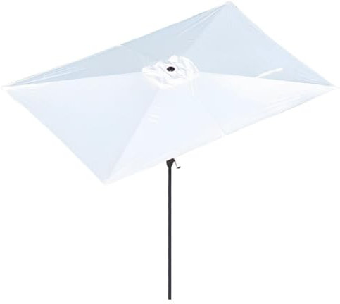 Sonnenschirm Rechteckig 200x300cm Mit 6 Rippen, Groß Gartenschirm Marktschirm, Tischschirm, Strandschirm, Schutz 50+ Knickbar Kurbelschirm(White)