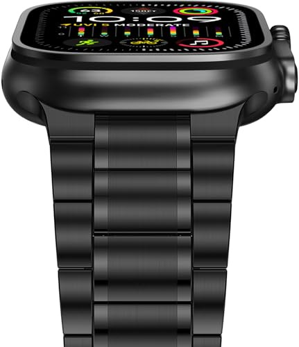 Anlinser Metallarmband Kompatibel mit Apple Watch Armband 49mm 46mm 45mm 44mm 42mm, Fünf-Link Edelstahl Ersatzarmbänder für iWatch Ultra 3/2/1 Serie 11 10 9 8 7 6-1 SE (Schwarz)