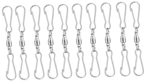 VICASKY 10pcs Stainless Steel Rotatable Windsock Clips and Wind Hangers Small Size 360° Outdoor Spiral Tail Hooks for Garden and Bird Feeder