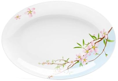 TGDGFKIAS Piatti grandi per la cena, Piatto da portata impilabile in porcellana bianca con motivo floreale rosa, 30 cm x 30 cm x 2 cm