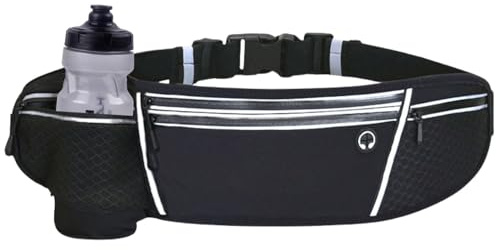 Ceinture de Course pour téléphone Portable, Sac de Course pour Jogging avec Quatre Poches, Sac Banane imperméable et Ajustable avec Porte-Bouteille, Ceinture de Course (Bouteilles Non incluses)