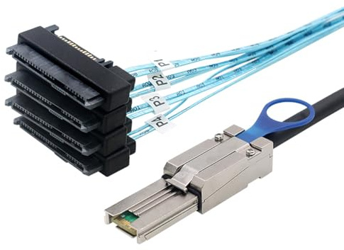 AoQhir Mini SAS HD SFF-8088 26P to 4* SAS 8482 Server Cable – 6Gbps High Speed 26P to 4 Ports Data Transfer Cord, 28AWG Copper Wire (0.5M)
