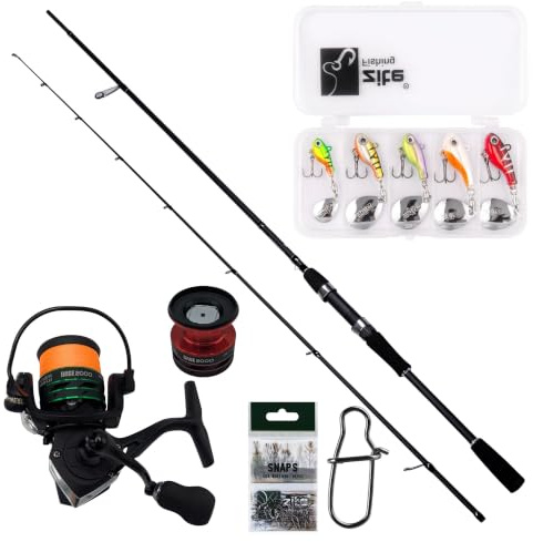 Zite Fishing Inzite Base Stick Starterset | Spinnrute Barsch aus 24T Carbon | 225 cm 5–20 g | Base 2000 Spinnrolle bespult | Neon Jigspinner Box + Snaps