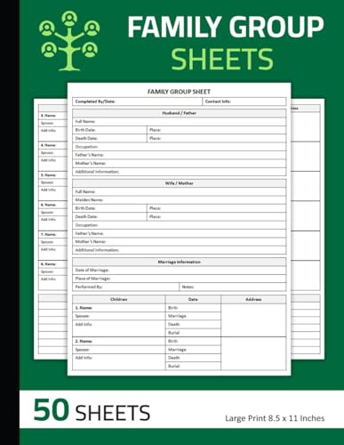 Family Group Sheets: 8th Generation Family Group Sheet Book | Blank Genealogy Forms | Family Tree Charts | Large Print 8.5 x 11 in