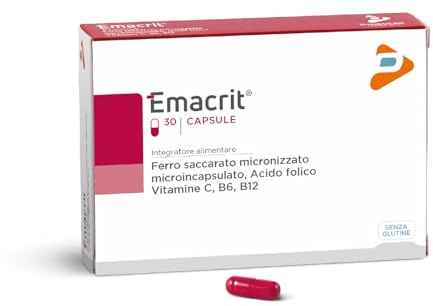 Pharma Line EMACRIT Capsule Integratore di Ferro, 30 Capsule | Con Acido Folico, Vitamine C, B6 e B12 ad Alta Assimilabilità