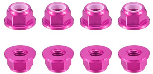 QUARKZMAN Aluminium Flansch Nylon Sicherungsmutter 8 Stück Flanschmuttern - M4 x 0.7mm Selbstsichernde Mutter Anodisierte Metallmuttern Für Befestigungselemente (Rosa)