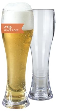 Moritz Milano Lot de 2 verres à bière en polycarbonate incassable et résistant aux rayures Idéal pour le camping, les pique-niques, les festivals, les fêtes et la maison – Aspect verre très réaliste