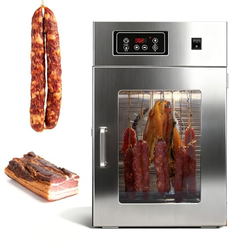 800W Commercial Meat Dehydrator, 15kg Stainless Steel Food Dryer with 14 Hooks & Drip Tray, 24H Timer & 30-90℃ Temp, 360° Rotating for Jerky, Beef, Fruits, Herbs