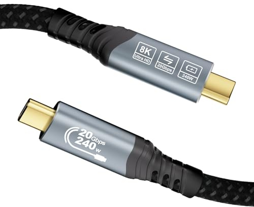 EUDOBEL USB C-kabel 1m, (USB C 3.2 Gen 2×2-kabel, video 8K@30Hz, 4K@144Hz/ 60Hz, laddkabel 240W/100W) USBC to USBC data cable 20Gbps för Thunderbolt 4/3, MacBook, iPhone17, iPad, SSD, Docking station