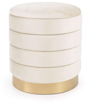 AKORD Sitzhocker aus Samt mit Stauraum Luna 40 cm, Fußstütze Rund, Polsterhocker für Schminktisch, Schlafzimmer, Wohnzimmer Möbel, Make-up-Hocker, Gepolstert, Creme