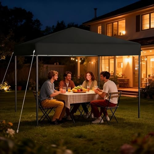UISEBRT Pop Up Pavillon 3x3 Wasserdicht Stabil Winterfest Anti-UV,Faltpavillon,EIN-Tasten-Zentralverriegelung Partyzelt,3 Höhenverstellbar 240-260cm Faltbar Gartenzelt inkl. Tasche,Anthrazit