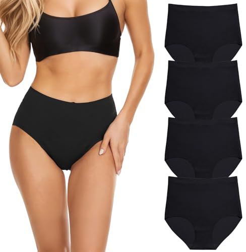 LXEASYGO 4 Pack Women's High Waisted Cotton Knickers Soft Underwear for Women Ladies Full Briefs Panties Multipack