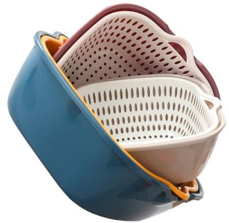 HOMSFOU Panier d'Égouttage Double Couche 6 Pièces en Plastique Résistant Poignées, pour Fruits et Légumes, Empilable, Rangement Évier la Cuisine Pratique