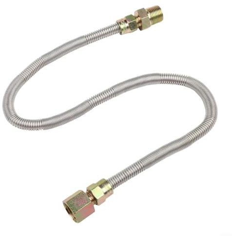 Stainless Steel Corrugated Gas Hose 24 Inch with Brass Adapters, Flexible High Temperature Line for Fireplace and Outdoor Fire