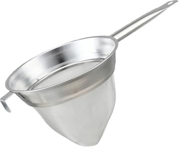 Kelisdi Colador cónico de acero inoxidable 304 con mango largo, colador de tapa china, malla fina, tamiz de caldo para cocina, filtro de cocina