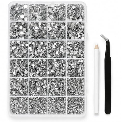 Velvoria Pedrería de brillo blanco, pedrería de resina blanca, pedrería tipo gel con base plana, para manualidades, rostro, maquillaje, vasos, zapatos y proyectos de bricolaje