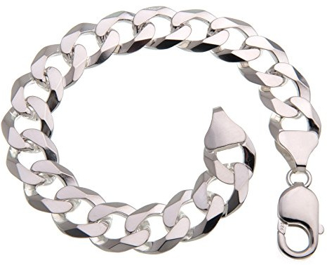 Silverkedja-butik pansarkedja armband män silver 12 mm I pansararmband män silver 925 nickelfritt I män armband 2,8 mm tjockt med karbinhake, 21 cm, ingen sten, Ingen sten