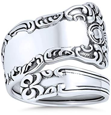 Vintage Style Oxidized .925 Sterling Silver Spoon Ring Wrap Band Adjustable
