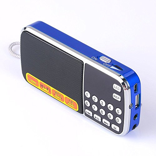 Leting Portable FM Radios with MP3 Speaker, TF/USB Card Compatible Portable Radio, Rechargeable Battery Powered FM Radio, Mini Radio with Best Reception (088 Blue)